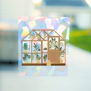 Greenhouse Suncatcher Sticker | Gardening Plant Mom Gift Rainbow Maker Suncatcher Decal Sticker | Light Prism Planty Minimalist Aesthetic