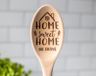 Housewarming Gift | Personalized Wooden Spoon Home Sweet Home With Last Name | First Home New Home Closing Gift For Couple Wood Spoon