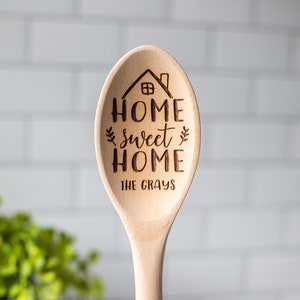 Housewarming Gift | Personalized Wooden Spoon Home Sweet Home With Last Name | First Home New Home Closing Gift For Couple Wood Spoon