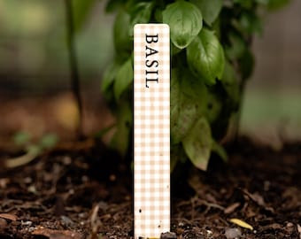 Herb Garden Markers With Gingham Print | Personalized Stakes Checkered Tags For Herbs | Gift For Mom