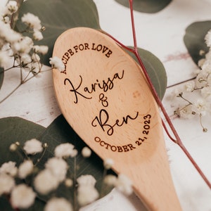 Wood Mixing Spoon Recipe For Love | Wedding Bridal Shower Gift Personalized Names | Anniversary Couple Cooking | Laser Engraved Wooden Spoon