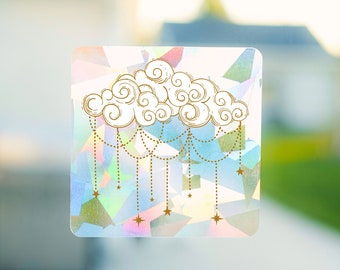 Suncatcher Swirly Celestial Cloud With Jewels | Boho Rainbow Maker Suncatcher Decal Sticker | 4" Prism Film Direct Sunlight Rooms Decor