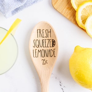 Fresh Squeezed Lemonade Wooden Spoon | Wood Cooking Utensil | Homemade Lemonade Stand Farmhouse Decor | Spring And Summer Lemon Kitchen Sign