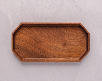 Wood Catchall Tray | Long Geometric Jewelry Dish | Ring Dish For Couples | Wooden Office Desk Nightstand Dresser Catch All Valet Tray Keys