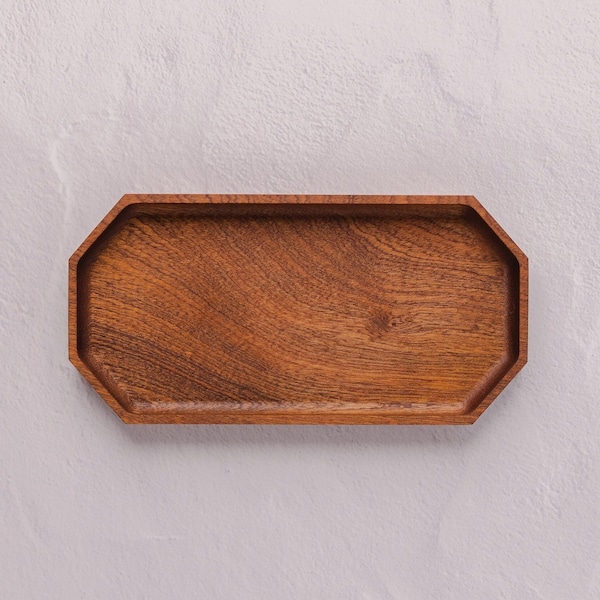 Wood Catchall Tray | Long Geometric Jewelry Dish | Ring Dish For Couples | Wooden Office Desk Nightstand Dresser Catch All Valet Tray Keys