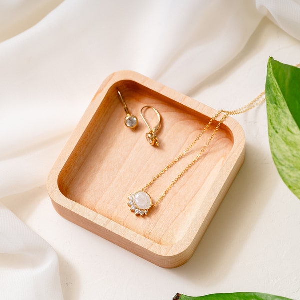 Maple Wood Ring Dish | Natural Wooden Wedding Ring Jewelry Holder | Square Riser Photography Prop Light And Airy Decor | Ring Storage