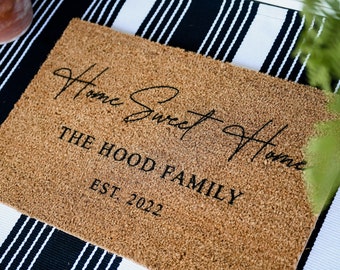 Home Sweet Home Personalized Last Name Door Mat | Housewarming Welcome Mat | Newlywed Wedding Anniversary Family Gift Custom Coir Doormat