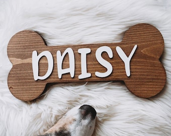 Wood Dog Bone Name Sign | Personalized Custom Dog's Name Plaque | 3D Pet Name Wall Sign | Dog Owner Housewarming Gift | Farmhouse Dog Decor