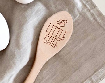 Little Chef Engraved Wooden Spoon | Kids Cooking Gift | Baking With Mom | Toddler Play Kitchen Utensil | Personalized Making Cookies Grandma