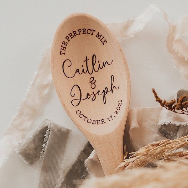Wood Mixing Spoon The Perfect Mix | Personalized Name Wedding Gift | Laser Engraved Wood Spoon | Bridal Shower Gift | Wedding Bridal Spoon
