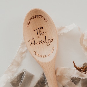 The Perfect Mix Spoon | Personalized Custom Last Name Wedding Gift | Bridal Shower Anniversary Couple Gift | Laser Engraved Wooden Spoon
