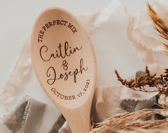 Wood Mixing Spoon The Perfect Mix | Personalized Name Wedding Gift | Laser Engraved Wood Spoon | Bridal Shower Gift | Wedding Bridal Spoon