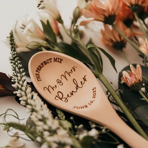 The Perfect Mix Mr. And Mrs. Wood Mixing Spoon Personalized Custom Last Name Wedding Gift Laser Engraved Wood Spoon Bridal Shower Gift image 5