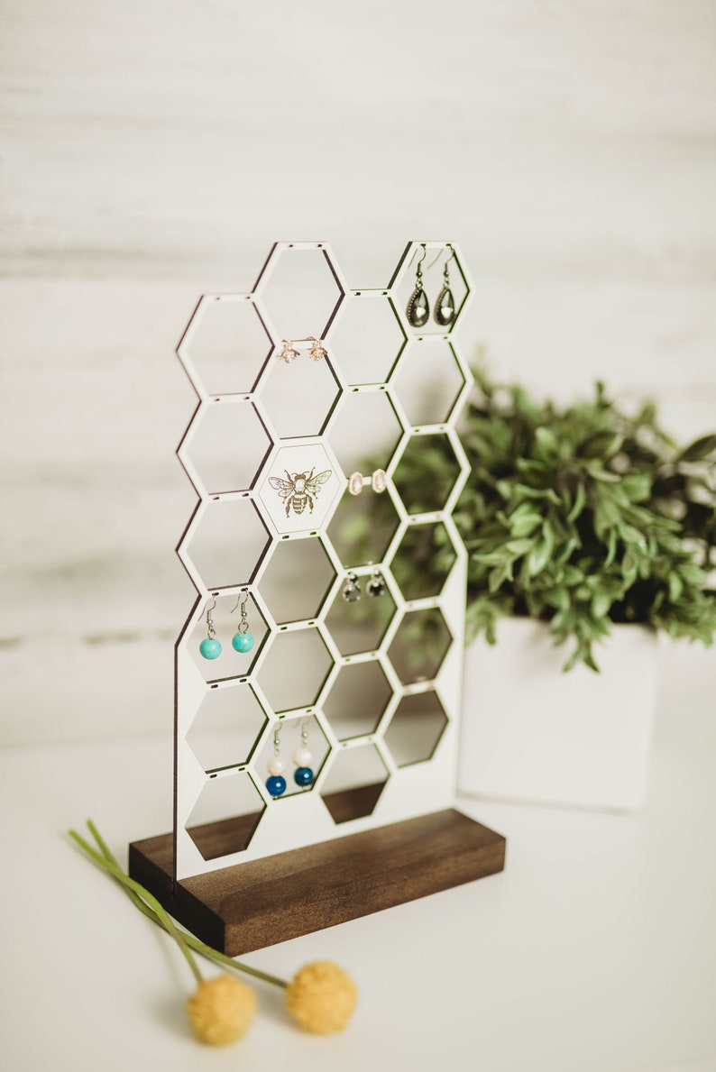 Honey Bee Wood Earring Holder Stand Laser Earring Etsy Canada