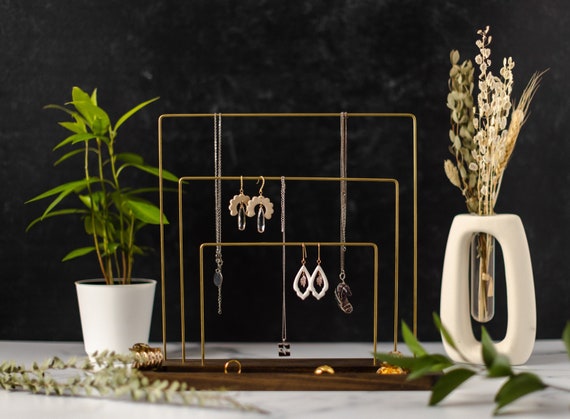 Jewelry Risers Wood and Brass, Jewelry Organizer, Earring Stand and Bracelet  Organizer 