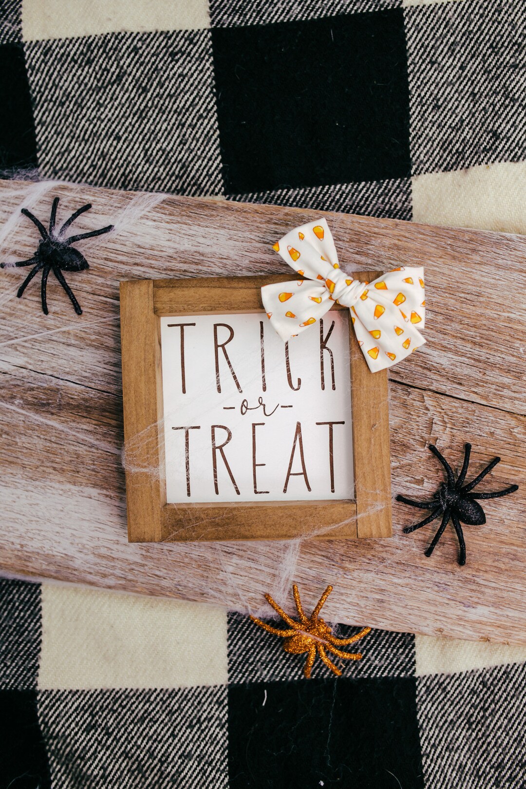 Trick or Treat Halloween Sign Wood Framed Mini Sign Rustic Farmhouse ...