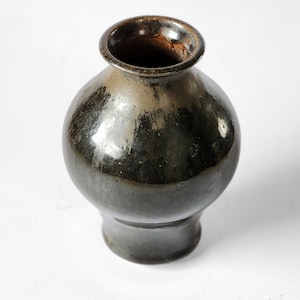 Black Studio Pottery MCM Ceramic With Certificate | Vintage 1969 Brian VanNostrand Hacker Valley WV Wheel Thrown Stoneware Vase