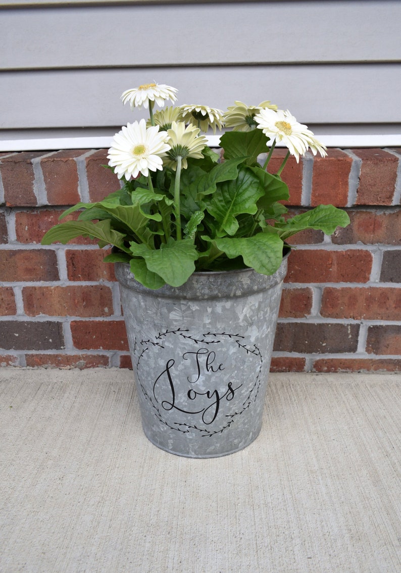 Personalized Galvanized Metal Bucket Planter Custom Flower Etsy