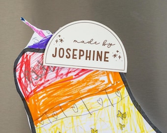 Personalized Kid's Magnet For Artwork | Made By Child's Name Laser Engraved Custom Fridge Magnet To Hang Drawing | White Kitchen Decor Gift