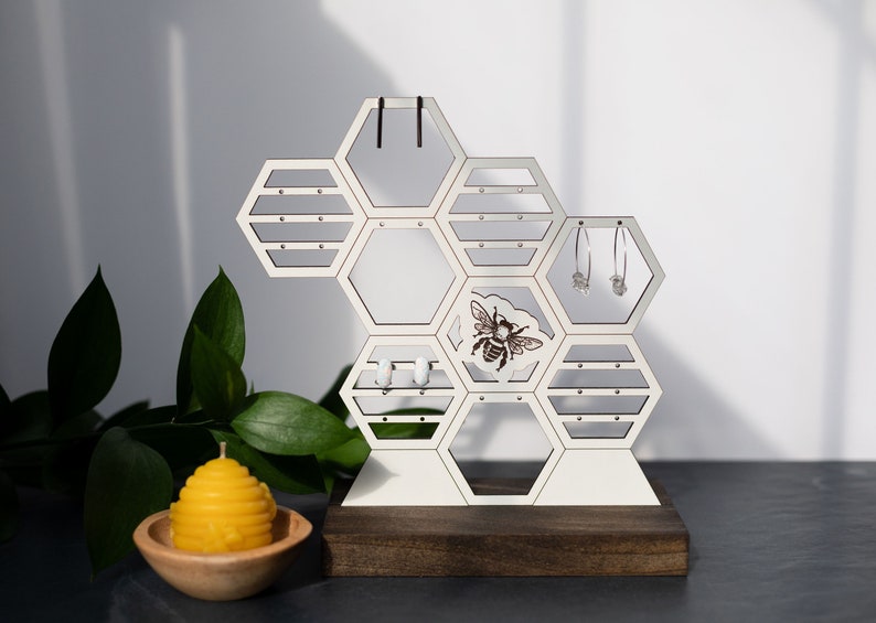Honey Bee Modern Wood Earring Holder Stand Laser Jewelry Etsy