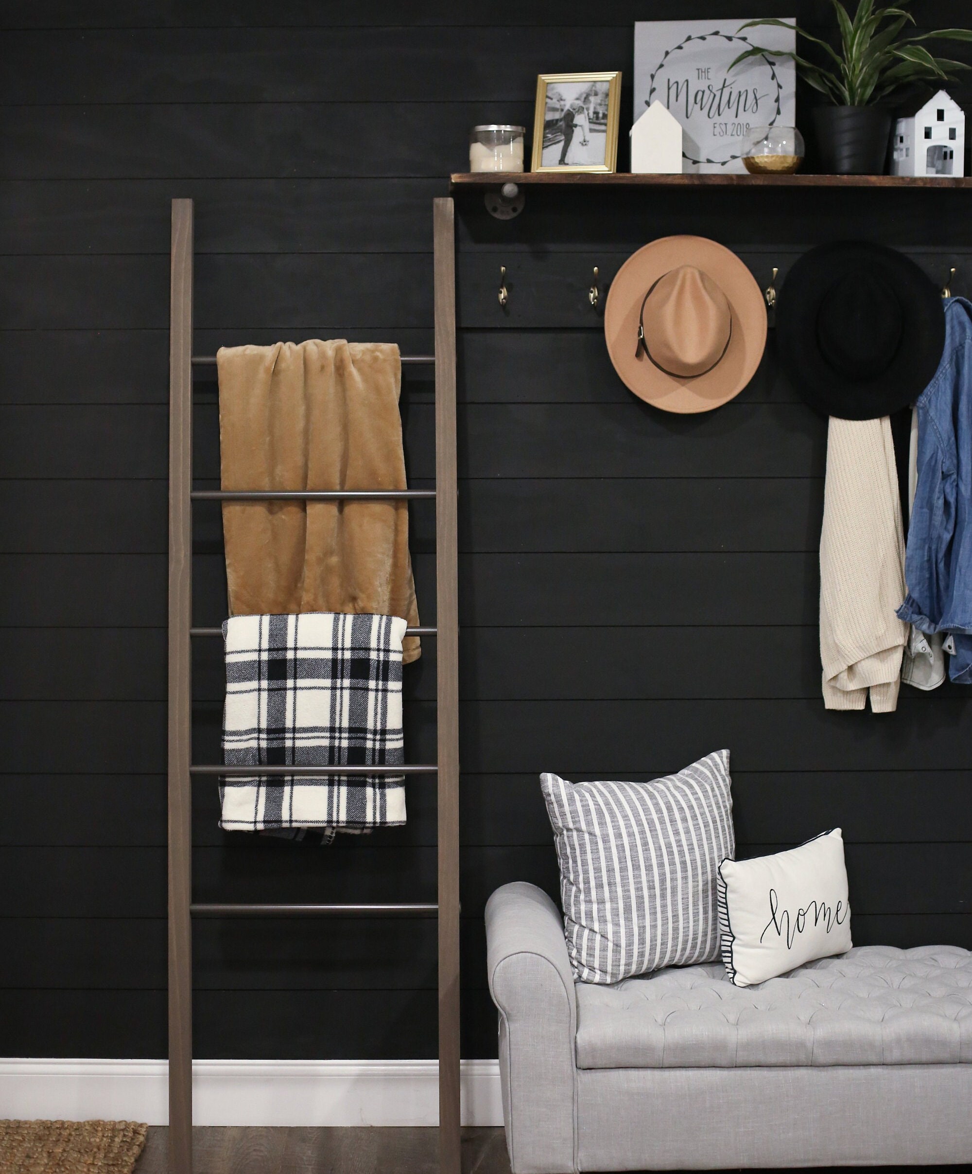 6 Foot Wood and Metal Blanket Ladder Modern Rustic Farmhouse Blanket Ladder Industrial Decor Blanket Ladder Ladder Farmhouse Decor Etsy