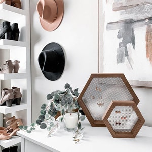 Small Hexagon Earring Stand Wood And Metal Jewelry Holder Organizer Modern Minimalist Boho Studs Dangling Earring Display Storage Gift image 7