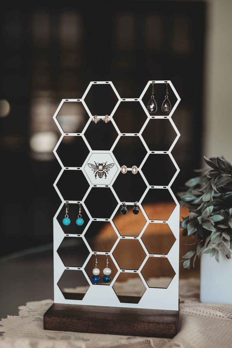 Honey Bee Wood Earring Holder Stand Laser Earring Etsy Canada