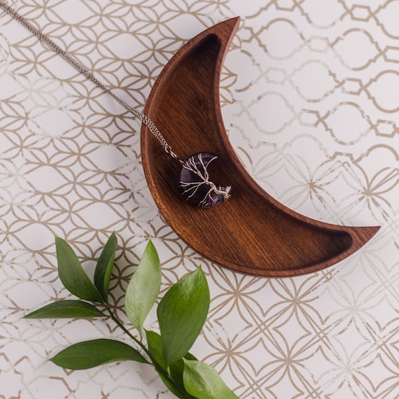 Crescent Moon Wood Jewelry Dish Moon Shaped Tray Ring Dish Etsy