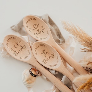 The Perfect Mix Mr. And Mrs. Wood Mixing Spoon Personalized Custom Last Name Wedding Gift Laser Engraved Wood Spoon Bridal Shower Gift image 7