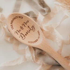 The Perfect Mix Mr. And Mrs. Wood Mixing Spoon Personalized Custom Last Name Wedding Gift Laser Engraved Wood Spoon Bridal Shower Gift image 3