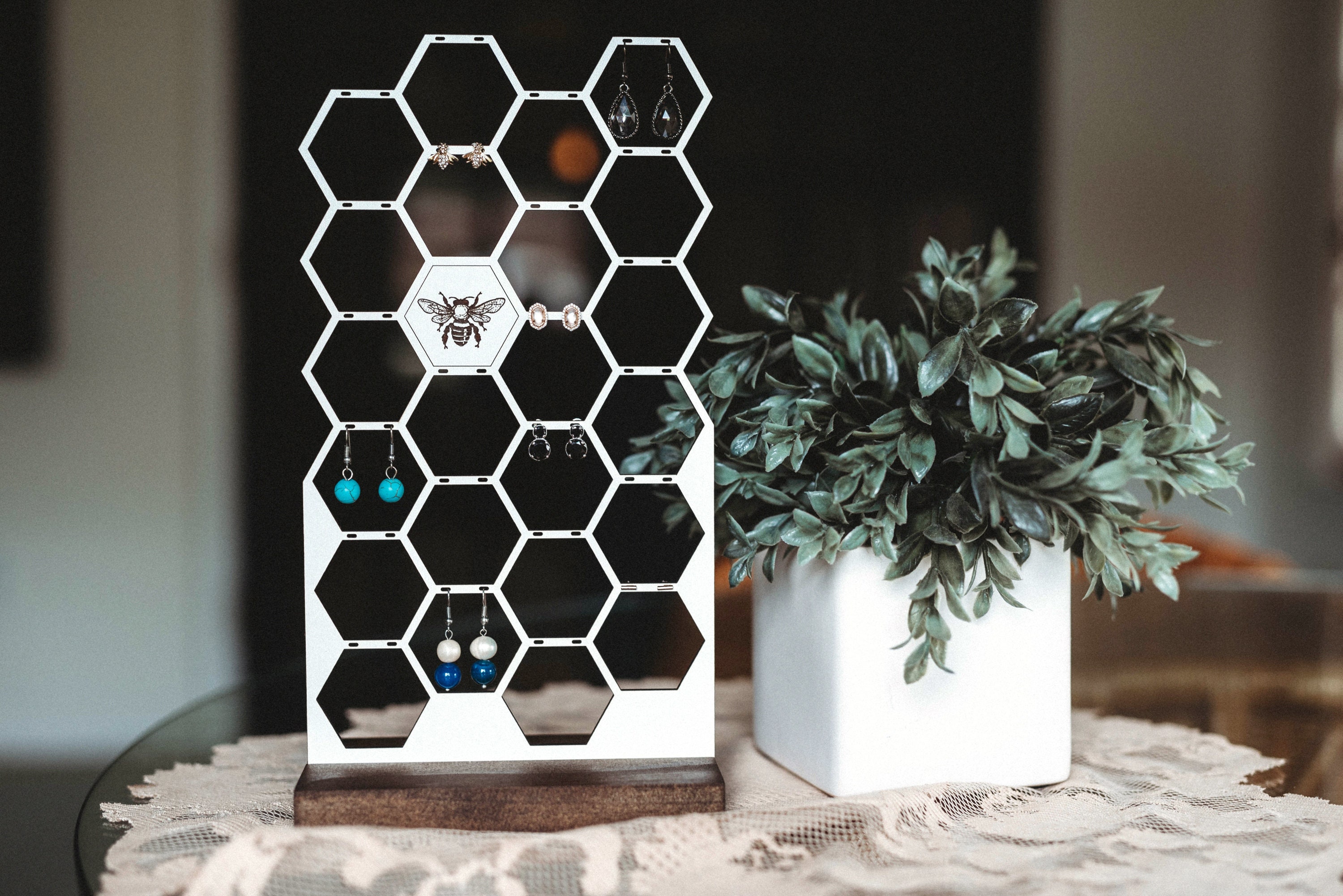 Honey Bee Wood Earring Holder Stand Laser Earring Etsy Canada