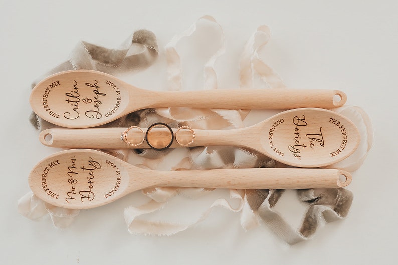 The Perfect Mix Mr. And Mrs. Wood Mixing Spoon Personalized Custom Last Name Wedding Gift Laser Engraved Wood Spoon Bridal Shower Gift image 8