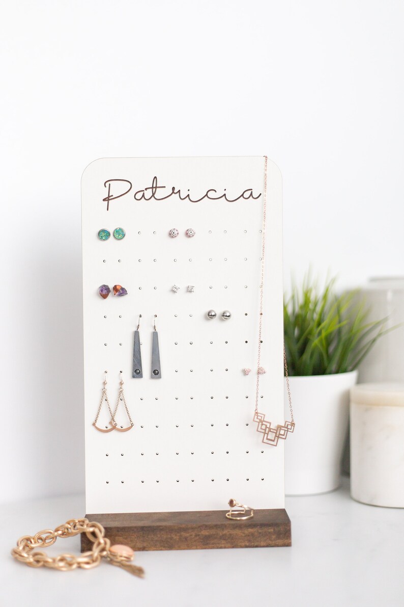 Personalized Earring Holder Stand Wood Earring Display Etsy