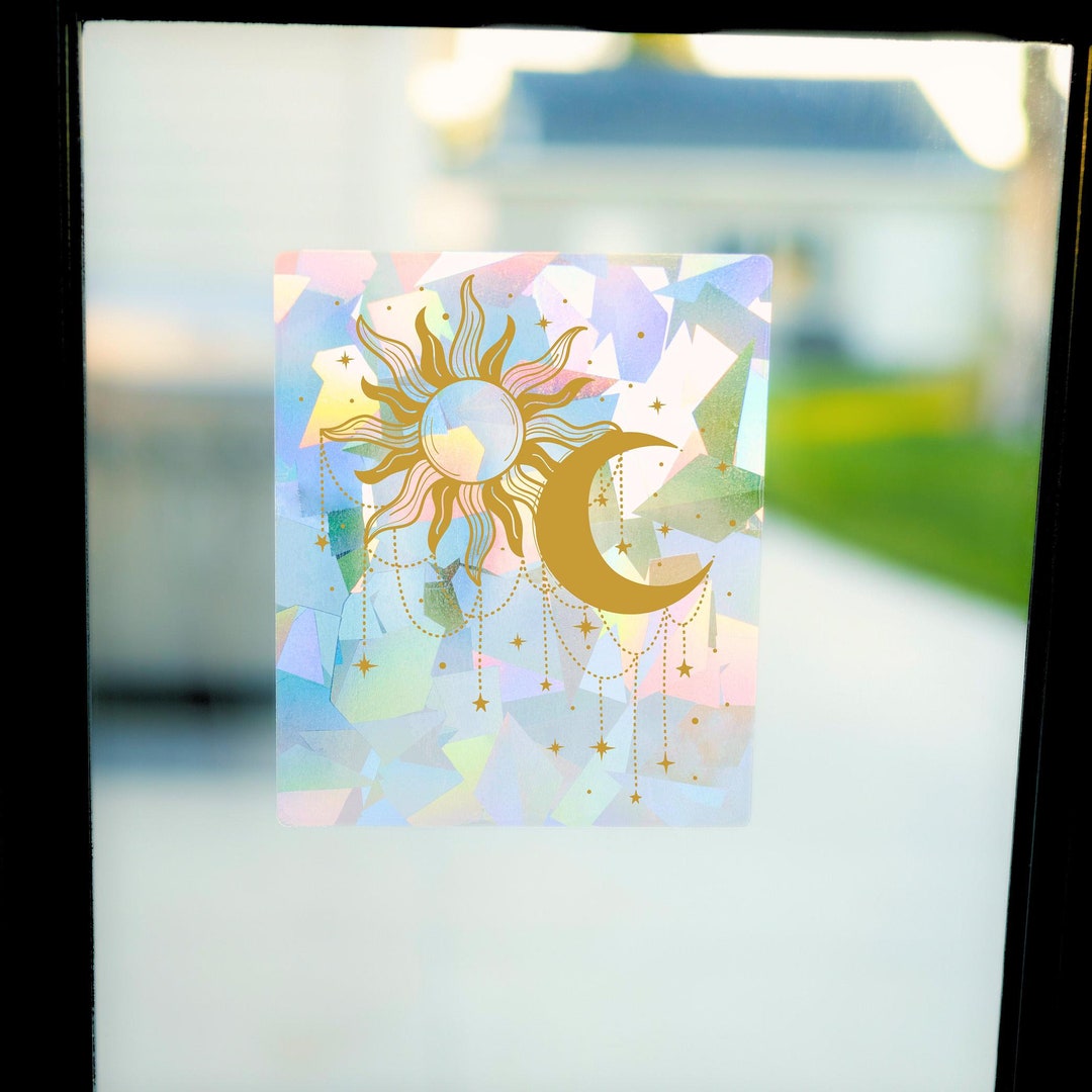 Suncatcher Sun and Moon | Celestial Falling Stars Tan Boho Rainbow ...
