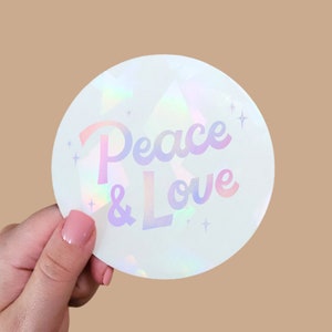 Suncatcher Peace And Love | Holo Gradient Retro Rainbow Maker Suncatcher Decal Sticker | 4&quot; Prism Film For Direct Sunlight Windows