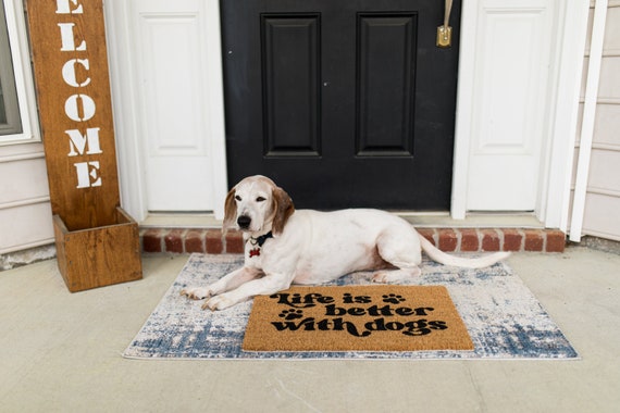 Life is Better With Dogs Doormat Dog Welcome Mat Vintage Retro Style Dog  Lover Porch Decor Paw Print Dog Owner Home Coir Door Mat 