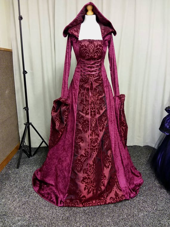 Burgundy red medieval dress red witch dress renaissance