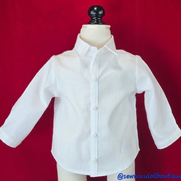 Button-up Shirt Plain White with Long Sleeves! Made To Fit American Girl Dolls and Any Other 18" Dolls!