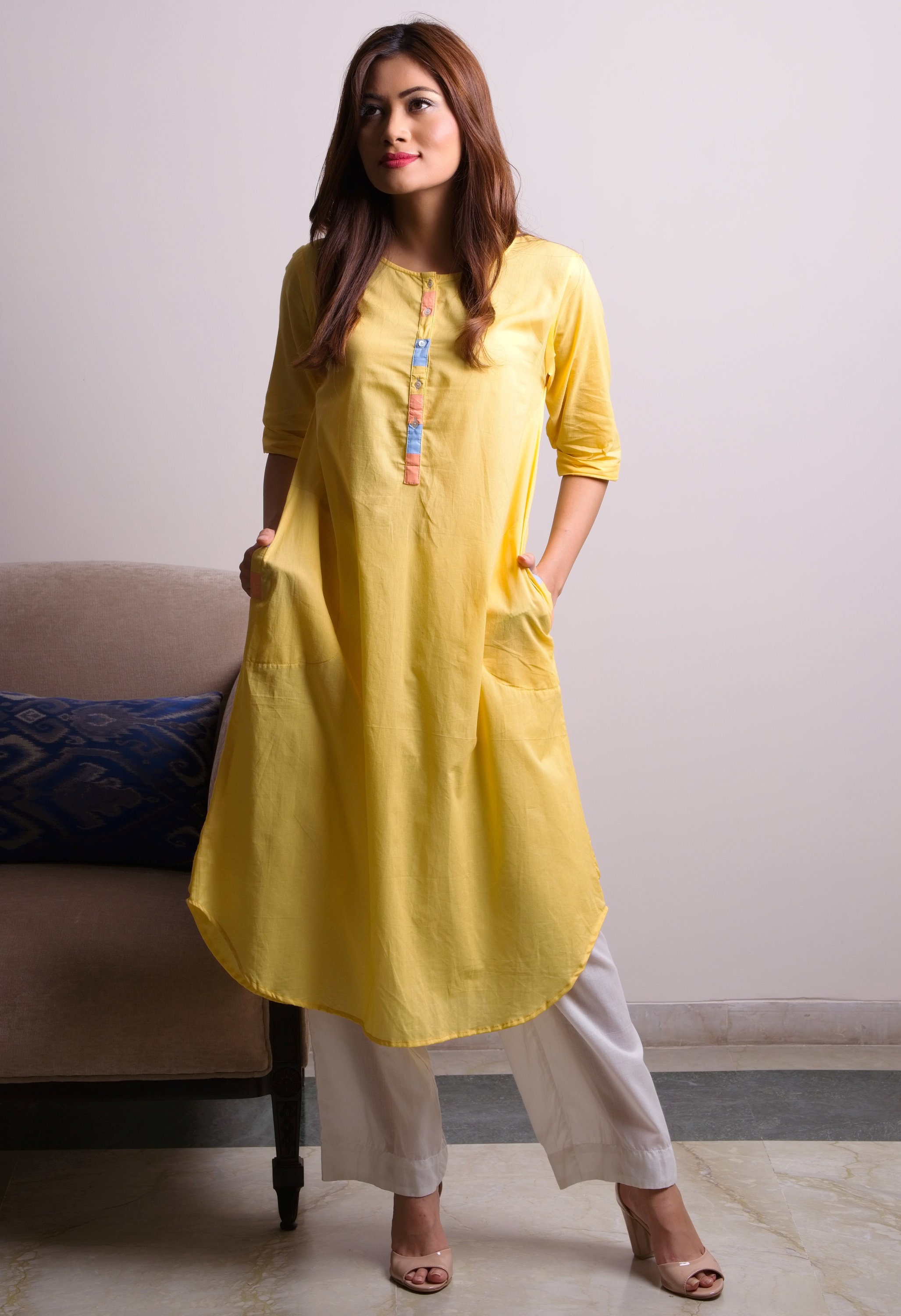 Yellow White Kurta Pants Set | Etsy