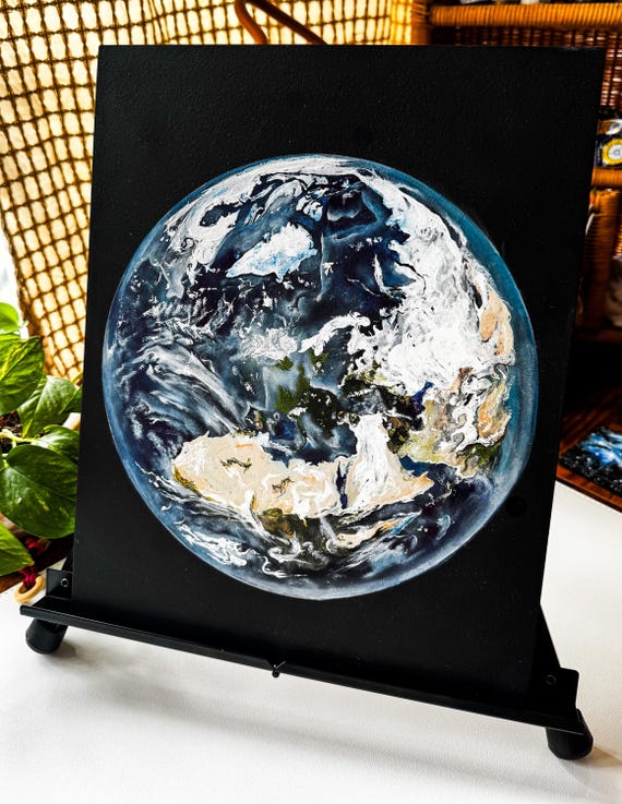 Earth, Original Painting | Space Decor, 11x14in Gesso Board