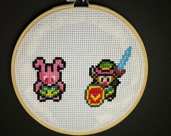 Legend of Zelda Cross Stitch: Link to the Past on 6" Hoop (Completed Cross Stitch)