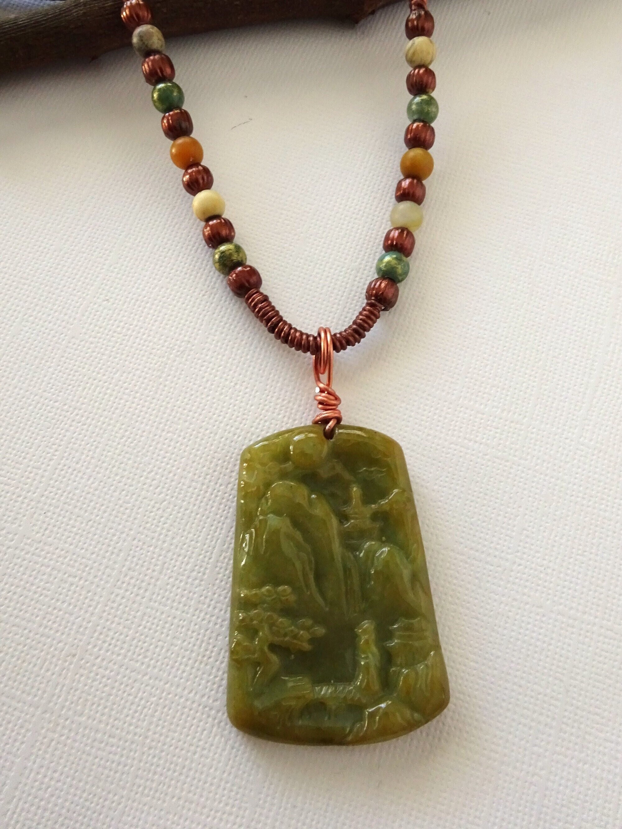 Burma Jadeite Necklace, Real Jade Necklace, Carved Jade Pendant, Green