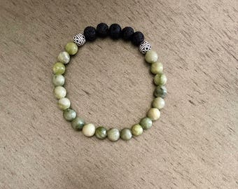 Jade and lava rock diffuser beaded bracelet