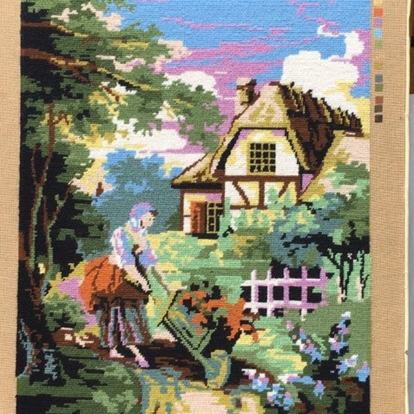 Needlepoint Cottage Scene Etsy