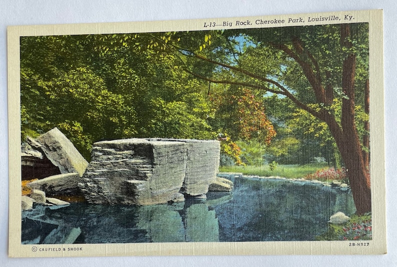 Cherokee Park by Curteich Old postcard 1942 Louisville Kentucky linen textured paper card
