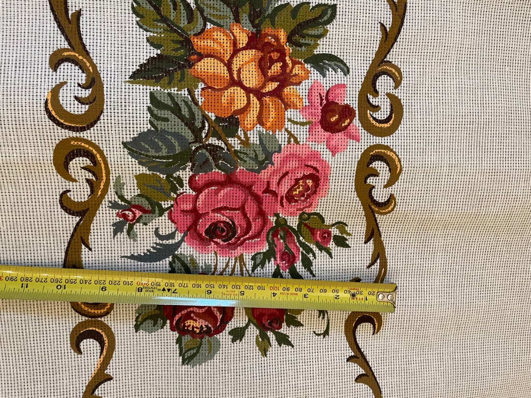 Floral Vintage Needlepoint Canvas Screen Printed Needlepoint Etsy