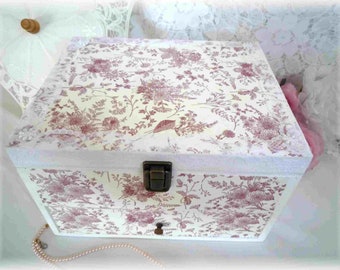 Jewelry box, romantic toile de Jouy, jewelry, storage, box, handmade, jewelry