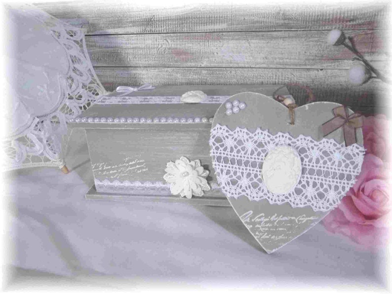 Shabby Jewelry Box or Case Set, Shabby Heart, Haberdashery Box, Button