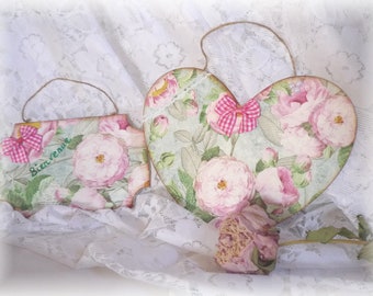 Spring heart and doorplate set, romantic, decorative, roses