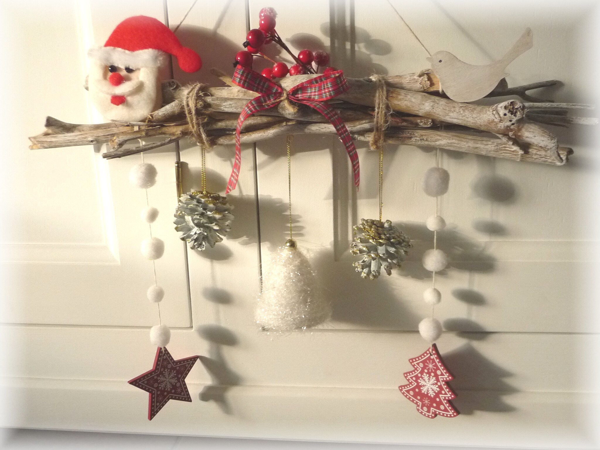Suspension Noêl en Bois Flotté Nature Décoration Fêtes, Père Noêl, Maison Noêl, Fêtes